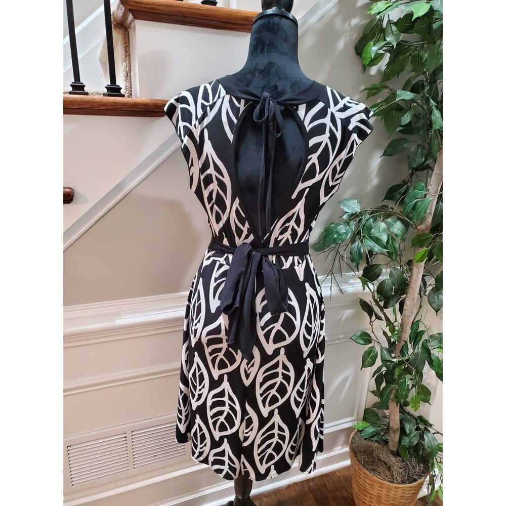 Just For Wraps Women Black/White Polyester V-Neck Sleeveless Knee Length Dress L - Picture 7 of 11